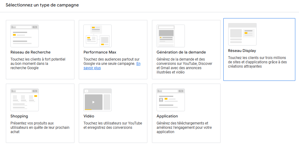 type de campagne google ads